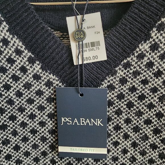 S Sweater Blue New Jos A Bank Small V Neck Nwt Winter Wool Blend Navy Diamond Sz - Picture 5 of 17